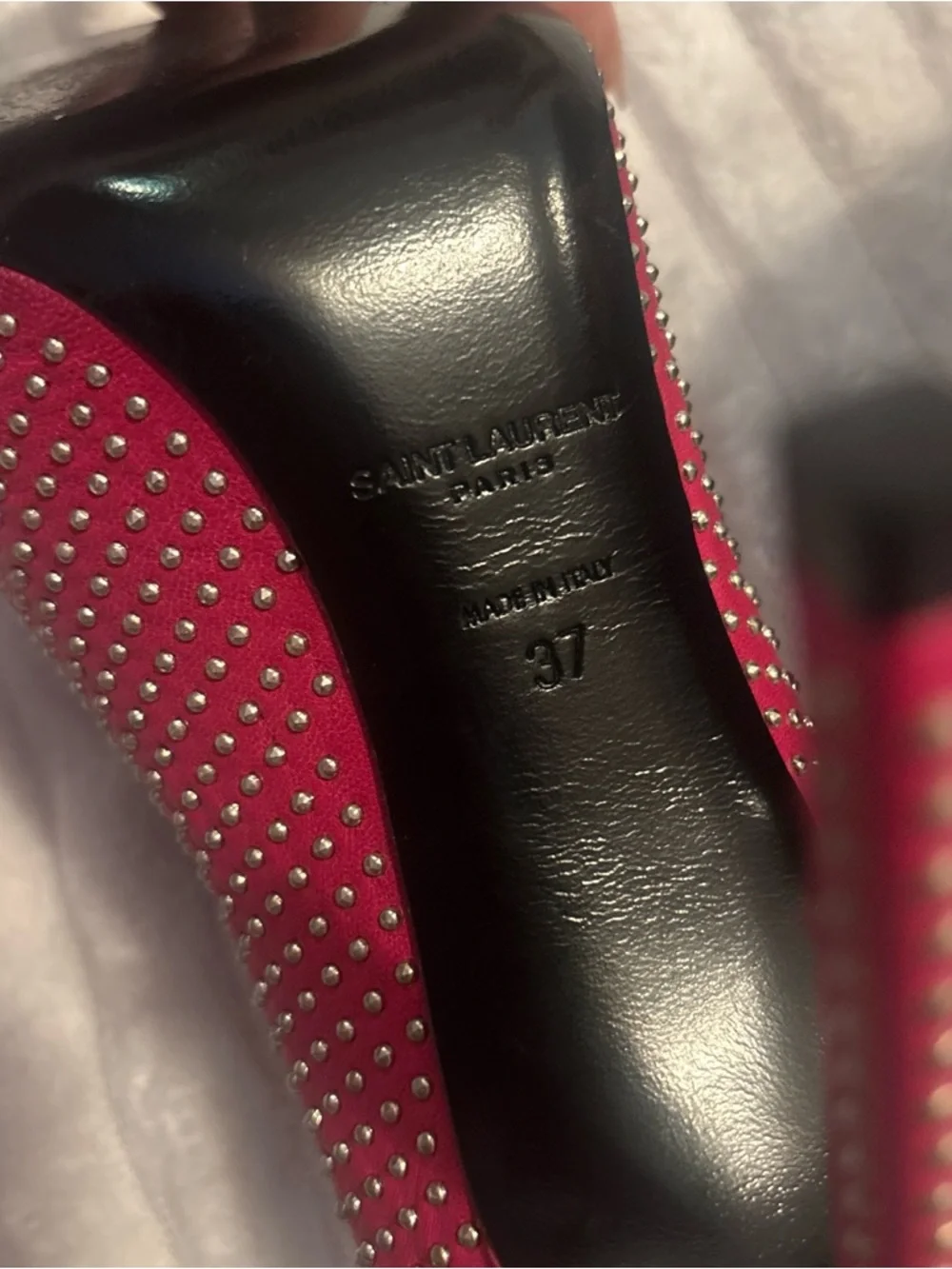 Saint Laurent Studded Hot Pink Studded Pumps - Picture 6 of 7